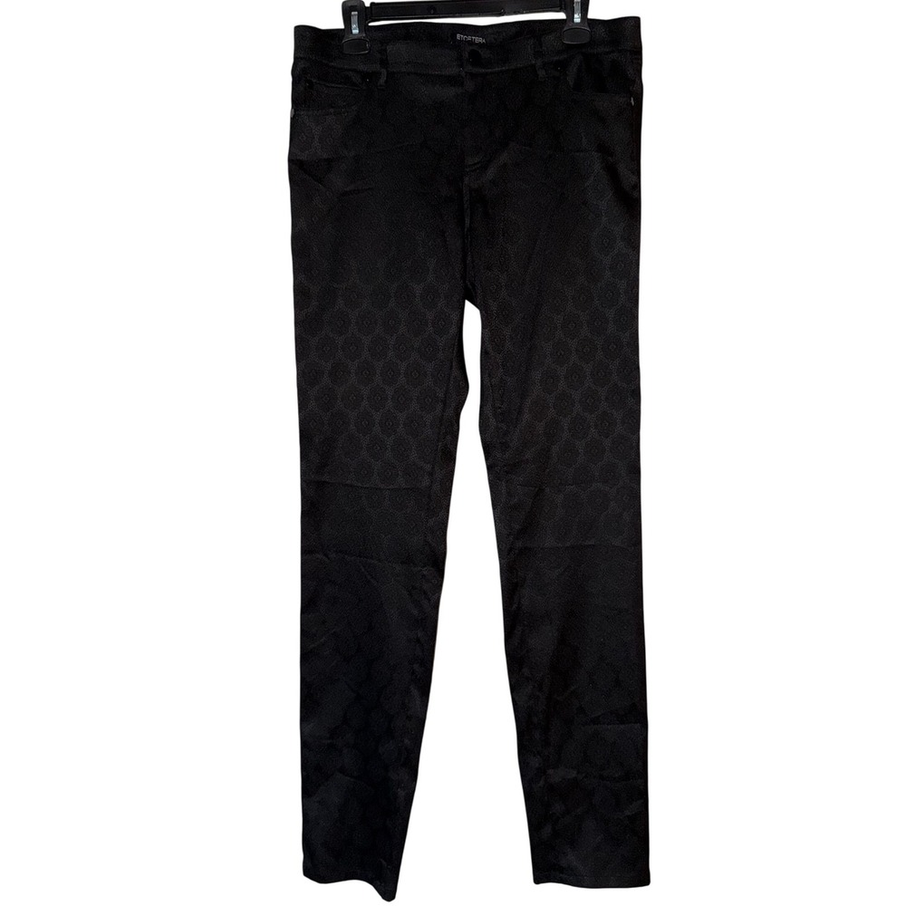 Etcetera Black Embossed Paisley Patterned Slim Fit Pants Size 10